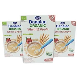 Danalac Organic Baby Cereal Wheat and Apple 200 Gram Porridge Sugar Free 6 Months Plus (Pack of 3)